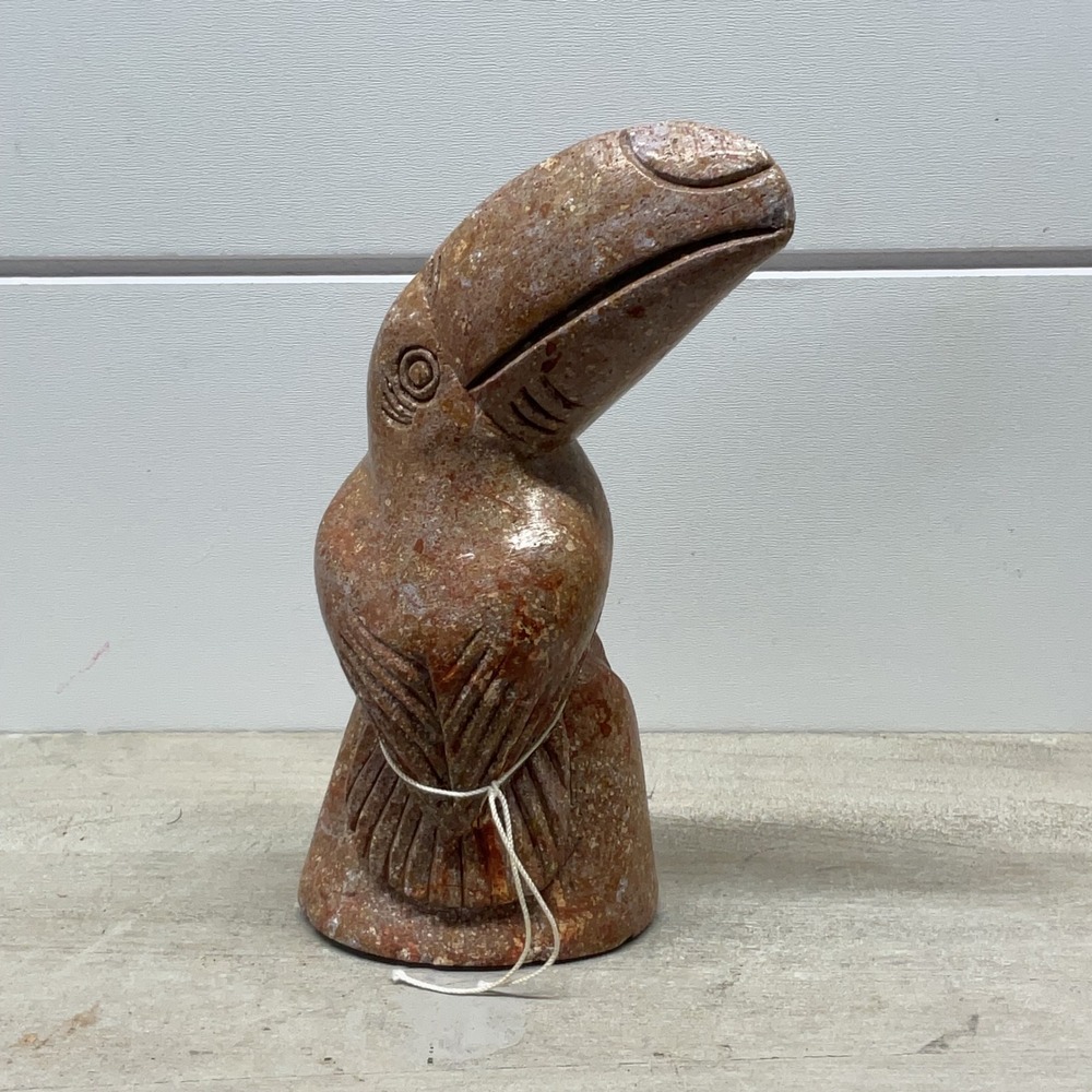 Vintage Panama Hand Carved Stone Toucan Figurine Brown Speckled Bird Folk Art